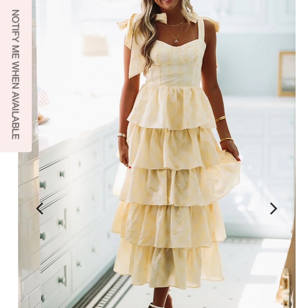 Boutique Yellow Plaid Tiered Dress